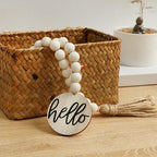 Meplait Hello Wooden Bead Garland with Tassel, Decorative Beads Home Decor Farmhouse Tassel Garland Boho Decor for Tiered Tray（38in）