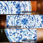 Decorative Plates Set for Display, Blue and White Ceramic Plate Decor with Stand, Handmade Vintage Porcelain Ornament for Table, Living Room, Kitchen, Perfect Chinese Style Dish Gift (8in+10in)