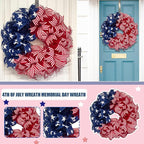 Patriotic Wreaths for Front Door, New 250th Anniversary Decorations, 4th of July Decorations Outdoor, Handcrafted Memorial Day Wreaths, Festival Celebration USA Flag Printed Wreath (E)