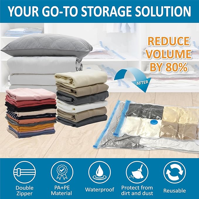 Cozy Essential Vacuum Storage Bags, Compression Space Saver Bags for Clothes, Comforters, Blankets, Pillow, Bedding, Sealer Clothing Storage,20 Combo