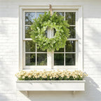 26" Spring Summer Greenery Wreath for Front Door, Large Green Wreath with Fern Leaves and White Flowers All Seasons for Indoor Outdoor Door Wall Window Porch Farmhouse All Season Home Decor