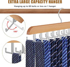 Tie Rack Hanger for Closet, 2 in 1 Belt Tie Hangers with 20 Folding Hooks, 360 Degree Rotating Wooden Tie Holder Organizer for Men Ties Belts Scarves Tank Tops Accessories, Wood (2 Pack)
