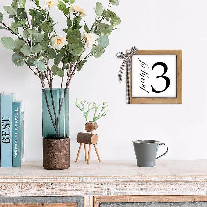 6 Inch Party of 3 Sign, Wooden Frame Family of 3 Decor, Rustic Gift for Family Indoor Table Tiered Tray Shelf Desk Farmhouse Home Decorations