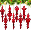 Mifoci 8 Pcs 6 Inch Mercury Glass Finial Christmas Ornaments Hanging Christmas Finials Glass Ornaments Assorted Mercury Decor for Vintage Holiday Xmas Tree Decoration(Red)