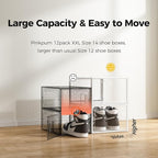 Pinkpum XXL Larger Shoe Storage Boxes Fit Size 14, Clear Plastic Stackable Shoe Organizer 12 Pack Sneaker Storage for Sneakerheads Shoe Containers