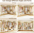 U5 Wall Mounted Closet System, Industrial Pipe Clothing Rack Garment Racks for Hanging Clothes, Heavy Duty Closet Organizers System in Wardrobe Closet, Gold