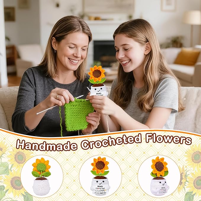 Gifts for Mom from Daughter Son, Mom Birthday Gifts, Gift for Moms Mother in Law Step Mama Mommy, Mother's Day Birthday I Love You Present for Moms, Cute Handmade Crochet Positive Sunflower Doll