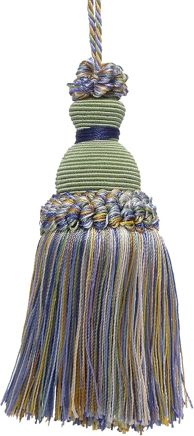 DÉCOPRO Beautiful Hand-Crafted 5" (12.5cm) Key Tassel, 3 1/2" (8.5cm) Loop # IKTJ, Spring Green #4668 (Mint Green, Sky Blue, Light Gold) Sold Individually