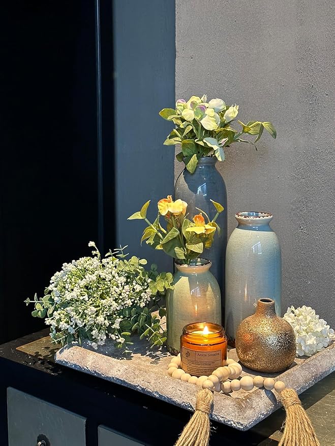 CWLWGO-Ceramic Flower Vase Set of 3, Pottery Decorative Vases for Modern Farmhouse, Living Room Kitchen Table Centerpieces, Idea Bookshelf Mantel and Entrance Decor - Multicolor