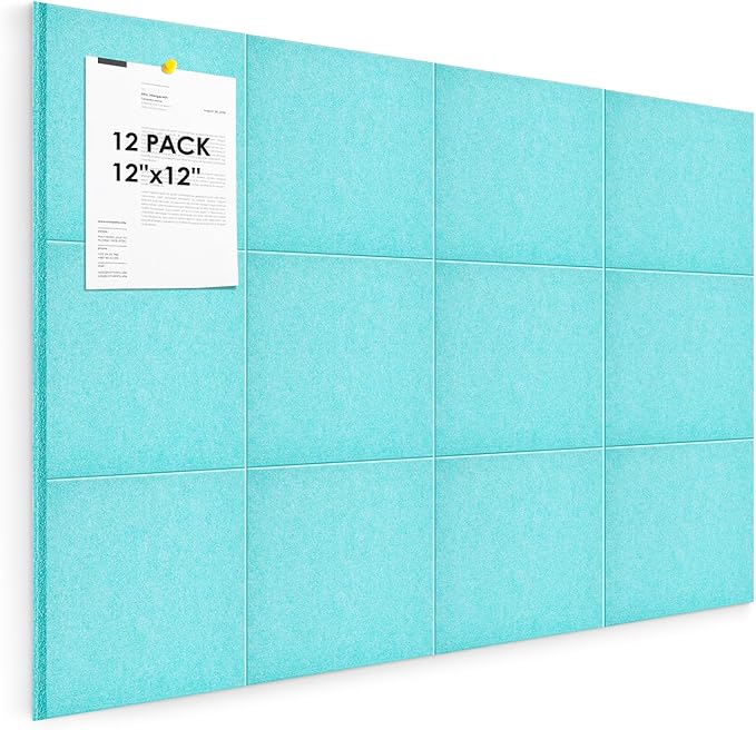 Large Cork Board for Walls 48"x36" |Cork Board Alternative| 12 Pack Felt Wall Tiles| Baby Blue Bulletin Board with Removable Adhesive | Cork Boards Pinboard for Office Home Classroom，Baby Blue