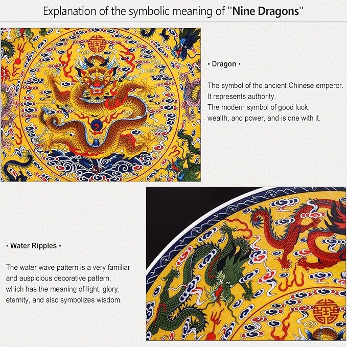 LIYAOLI Home Ceramic Decorative Plates for Display Feng Shui Decor Chinese Decorations Classical Colorful Flying Dragon Soaring Clouds Handmade Art Decor for Display Living Room Table