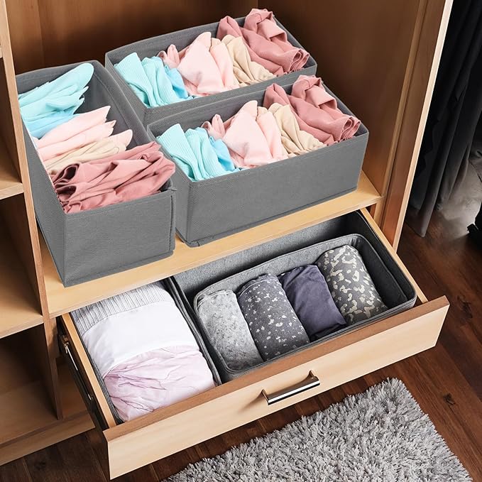 8 Pack Foldable Drawer Organizers, Grey Clothing Dividers Closet Cabinet Dresser Storage Boxes for Socks, Underwear, Bras, Panties, Multi-Purpose Storage Bins, 11x5.7x4.72 Inch