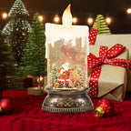 Wondise Rechargeable Musical Snow Globe Lantern with 6H Timer, Battery Operated USB Powered Lighted Snow Globe Lamp Spinning Water Swirling Glitters Holiday Decor Santa Deer
