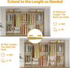H5 Pro Heavy Duty Clothes Rack Wardrobe Closet for Hanging Clothes, Freestanding Garment Rack with Expandable Hanger Rods, Closet Organizer and Storage, (97.7-115.4")L x 15.7"W x 75.4"H, Gold