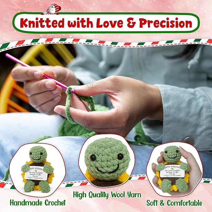 OASSIE Birthday Gifts for Women - Turtle Positive Crochet Animals, Emotional Support Crochet - Turtle Gifts for Women Birthday Unique, Emotional Support Crochets