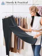 HOUSE DAY Clear Pants Hangers 100 Pack, Non-Slip Plastic Skirt Hanger with 2 Adjustable Clips, Heavy Duty Clip Hangers for Pants, Skirts, Shorts, 14" Clear Hanger, 360-Rotating Swivel Hook