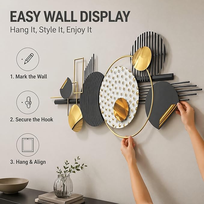 JFUJFU Modern Geometric Wall Art Sculpture - Large Abstract 3D Metal Decor for Living Room & Bedroom