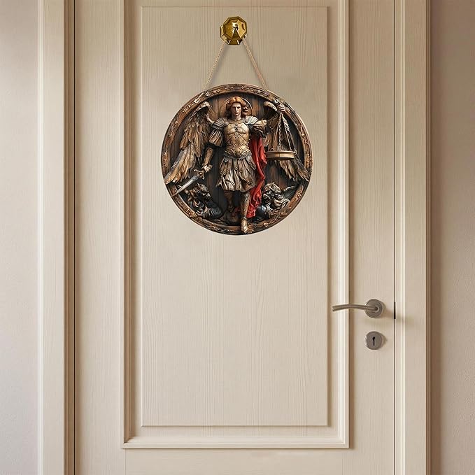 St. Michael San Miguel Arcangel Wall Pediments Home Decor Door Sign Plaques Hanging Pendant Decorations Batter Guard Angel Christian Religious Ornaments (M)