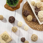 Patelai 36 Pcs Wicker Rattan Balls Decorative Balls for Vase Centerpiece Bowls Orbs Filler for Home Decor,4 Sizes(White, Wood Color, Light Tan, Coffee,2.4'',2'',1.6'',1.2'')