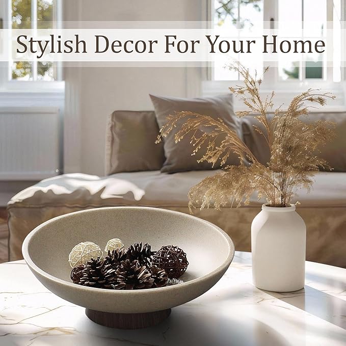LIN CHUAN Modern Resin Pedestal Bowl – Large Fruit Bowl for Kitchen Counter, Catch All Bowl for Entryway Table, Stylish Key Bowl & Dining Centerpiece, Brown