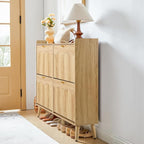 BERRYMERRY 47.2” Shoe Storage Cabinet for Entryway with 4 Flip Drawers, Narrow Shoe Organizer with Wave&Fluted Panel, Freestanding Wood Hidden Shoe Cabinet for Hallway