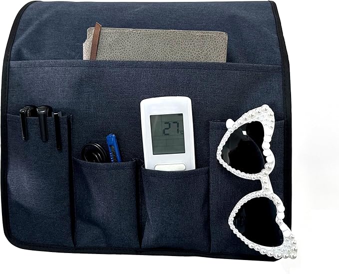 Wanty Sofa Armrest Organizer Couch Arm Chair Caddy Sofa Cover Storage Holder for Remote Control Magazine Book Smart Phone Tablet Drinks and Water Bottle (Navy Blue)