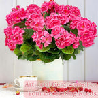 Artificial Geraniums Flowers for Outdoors Spring Decor, 4 Bundles UV Resistant Fake Geraniums Flowers Silk Faux Plants for Home Planter Gardens Table Patio Porch Indoor Cemetery Summer Decor(Pink)