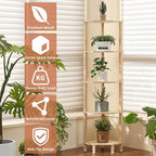 YUFAM 5-Tier Corner Shelf with Sturdy 5-Leg Base, Wooden Corner Bookshelf for Small Spaces, Corner Standing Shelf for Living Room, Bedroom, Bathroom, Natural