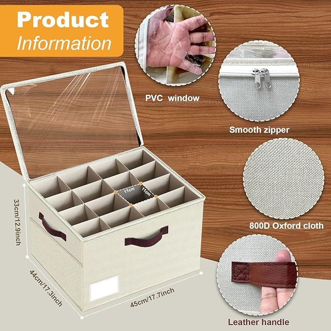 2 Pack Large Shoe Organizer for Closet, Adjustable Dividers Shoe Storage Bins Boxes, Foldable Shoe Holder Cube Containers with Clear Cover for Men’s Shoes, High Heel,Sneaker,Slippers,Boots(Beige)