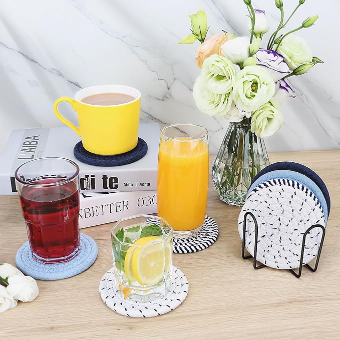 Blue Coaster, Drink Coasters, 8 PackCup Coasters, Kitchen Table Decor, Table Decor for Living Room, Bar Accessories for The Home Bar Set, Coaster Set for Wooden Tabletop Protection Table