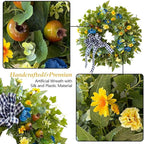 WANNA-CUL 24 Inch Year Round Spring Summer Wreaths for Front Door, Blue Yellow Floral Door Wreath with Pomegranates Daisy - All Season Decorative Wedding Wall Wreath Indoor Outdoor Farmhouse Decor