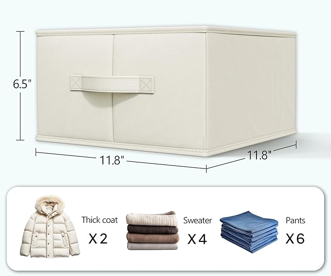 Foldable Fabric Storage Bins for Hanging Closet Organizer, 3-Pack Drawer Inserts for Clothes & Accessories, Beige