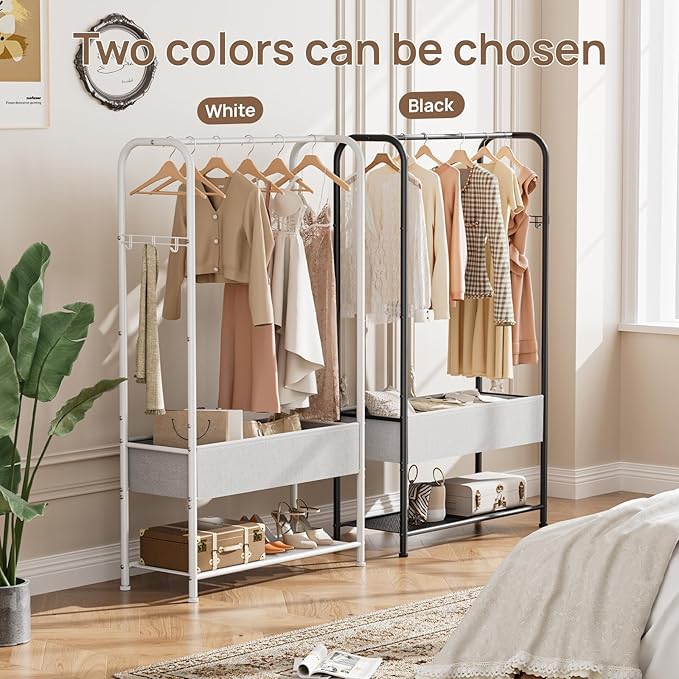 Clothes Garment Coat Rack Drying Clothing Racks Metal Freestanding for Hanging Clothes Portable Closet for Laundry Bedroom White