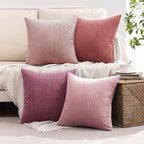 MIULEE Pack of 4 Purple Pink Valentines Corduroy Decorative Throw Pillow Covers 18x18 Inch Soft Boho Striped Pillow Covers Modern Farmhouse Spring Home Decor for Sofa Living Room Couch Bed