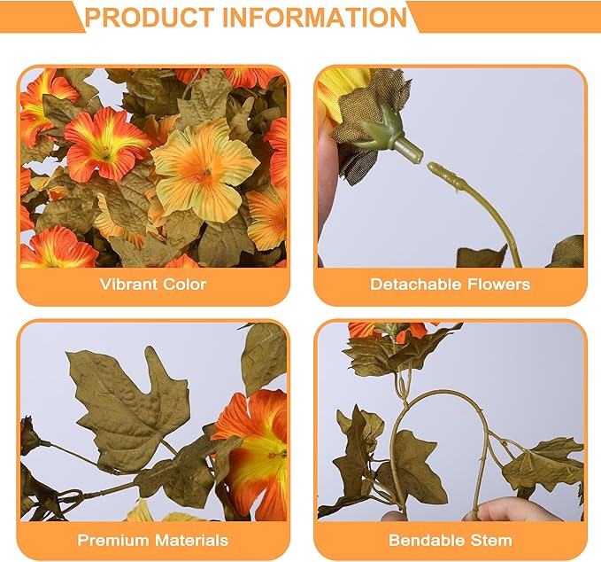 HyeFlora Artificial Fall Flowers for Outdoors Decoration 2PCS Autumn Faux Morning Glory Look Real Silk Flowers for Outside Planter UV Resistant Fake Flowers for Home Garden Balcony Yard Porch Deco
