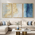 Large Framed Abstract Wall Art for Living Room, Luxury 3 Piece Canvas Blue White and Gold Prints Paintings for Walls, Modern Minimalist Pictures for Dining Bedroom Hallway Office Home Decor 24x36 In