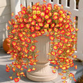 Fake Fall Hanging Flowers Artificial for Outdoor Decoration, 2 PCS Autumn Silk Faux Flowers Morning Glory with Eucalyptus Leaves, Realistic Hanging Plants for Wedding Home Office Garden Decor, Mix