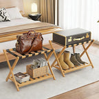 Luggage Rack for Guest Room, Wide Suitcase Stand with Storage Shelf, Folding Luggage Stand Holder for Bedroom Hotel, Bamboo Luggage Rack for Suitcases (Unassembled - 1 Pack Natural)