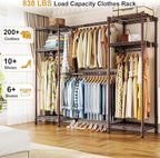 Ulif E7 Garment Rack, Heavy Duty Clothes Storage System with Extendable Hangers Rods, Metal Clothing Rack with 6 Wire Shelves, (52.3"-72") W x 14.5" D x 71.2" H, Load 838lbs, Bronze
