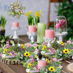 6 Pcs 9" Small Summer Wreath for Kitchen Cabinet Floral Candle Rings Wreaths Wildflower Wreath with Ribbon for Pillars Front Door Porch Wall Window Farmhouse Party Home Indoor Decor