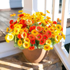 HyeFlora Dahlia Artificial Flowers for Outdoors Fake Plants Spring Decoration, 6 Bundles Realistic Silk Daisy UV Resistant Faux Flowers for Outdoor Planters Patio Porch Yard Garden Home, Orange Yellow