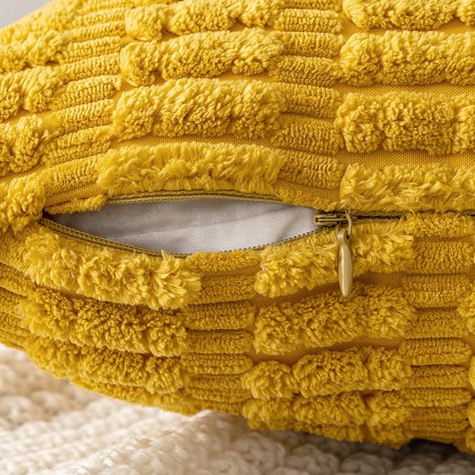 MIULEE Pack of 2 Corduroy Decorative Throw Pillow Covers 20x20 Inch Soft Boho Striped Pillow Covers Modern Farmhouse Home Decor for Summer Sofa Living Room Couch Bed Mustard Yellow