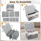 Shoe Organizer for Closet, Foldable Shoe Storage Bins with Lid & Adjustable Dividers, Fabric Shoe Box Storage Containers with Four Reinforced Handles, Fits 16 Pairs, 1 Pack, Grey
