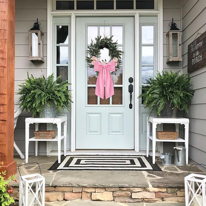 2 Pcs Light Pink Wreath Sash for Front Door Linen Wreath Ribbon Bow for Yard Porch Garland Home Decor