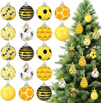 Zeyune 16 Pcs Summer Tree Ornaments Bee Decoration for Small Tree 1.6 Inch Spring Hanging Sequin Balls Ornaments Glitter Hanging Honeycomb Balls Decor for Summer Holiday Party