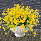 TURNMEON 20 Bundles Artificial Flowers for Outdoors Fake Plants Spring Decor, UV Resistant Artificial Plants Cemetery Flowers Faux Plastic Greenery Shrubs for Porch Yard Summer Decor 500 Heads(Yellow)
