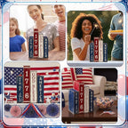 Lineshading 4 Pcs 4th of July Table Decoration Wooden Book 1776 God Bless America Decor Patriotic Tiered Tray Decor Farmhouse Red White and Blue American Block Signs for 250th Anniversary Home Shelf
