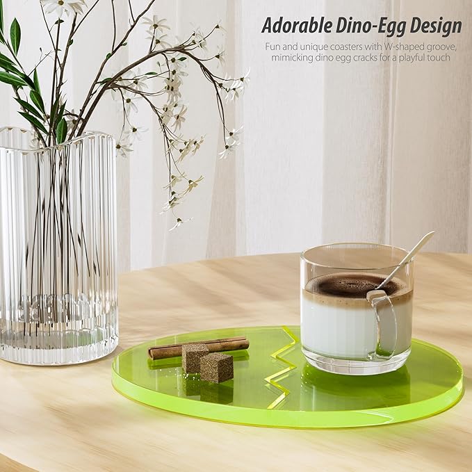 Acrylic Coaster Decorative Plates,Office Desk Accessories, Clear Dinosaur Egg Shape Coffee Cup Decor, Perfect for Tabletop Protection and Display.