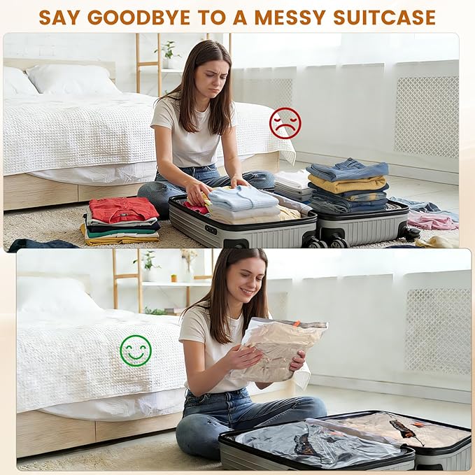 12 Packs Vacuum Storage Bags with Rechargeable Pump for Travel, Vacuum Seal Bags for Clothing Blankets Bedding, Space Saver Compression Bags for Storage Travel Moving (4S,4M,4L)