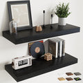 36 Inch Floating Shelves for Wall Set of 2, 12"D Wood Grain Bathroom Shelves with Invisible Brackets, Easy Install Engineered Wood Storage Shelves for Kitchen, Living Room, Bedroom, Black Finish